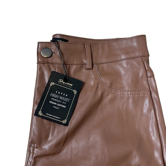2/$30 Shinestar Brown High Waist Perfect Fit Faux Leather Vegan Skinny Pant XL - Picture 11 of 16